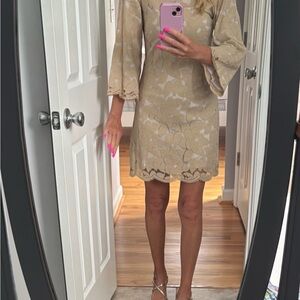 Thread Social Tan Sheath lace Dress with Bell Sleeves